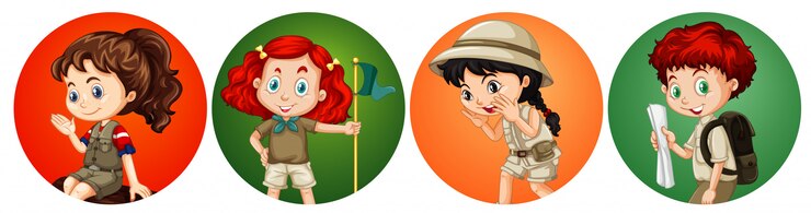 Vector gratuito cuatro niños en fondo redondo