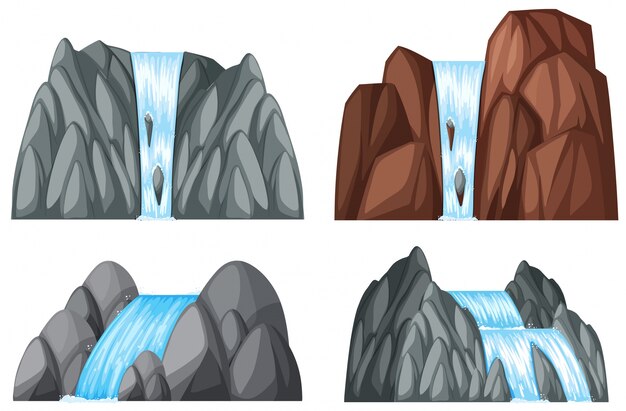Cuatro patrones de cascada y rocas