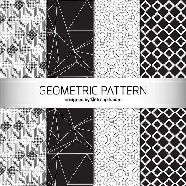 Cuatro patrones geométricos en blanco y negro