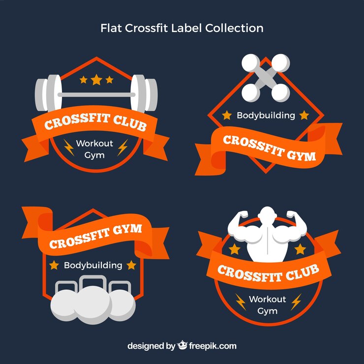Vector gratuito cuatro pegatinas de crossfit de color naranja