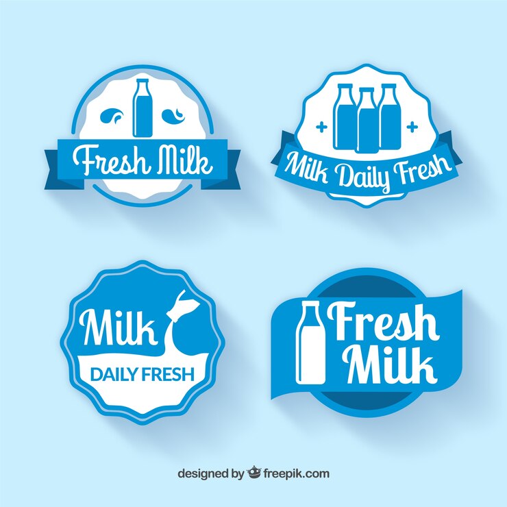Vector gratuito cuatro pegatinas de leche 