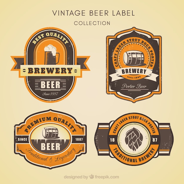 Vector gratuito cuatro pegatinas retro de cerveza