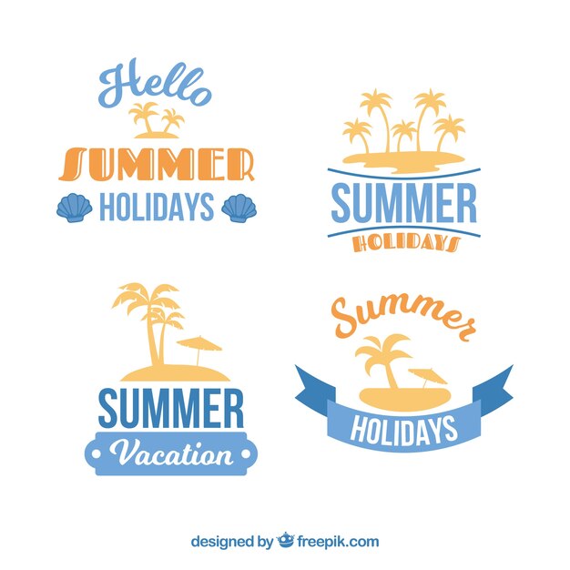 Cuatro pegatinas de verano en diseño plano 