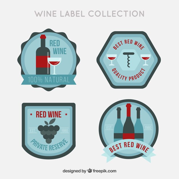 Cuatro pegatinas de vino en estilo retro 