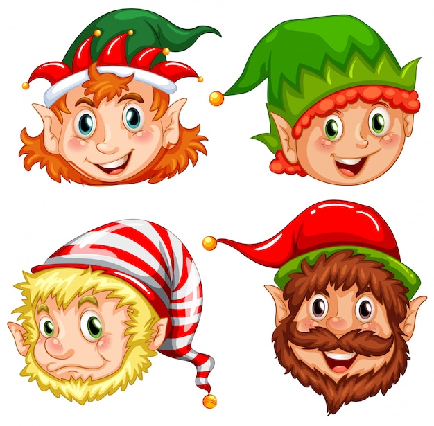 Cuatro personajes de duendes de navidad