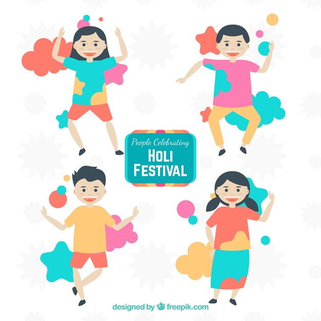 Cuatro personas celebrando el holi festival