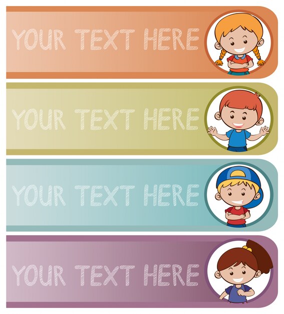 Cuatro plantillas de banner con niños felices