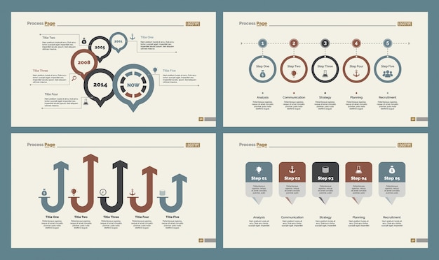 Cuatro plantillas de diapositivas de flujo de trabajo