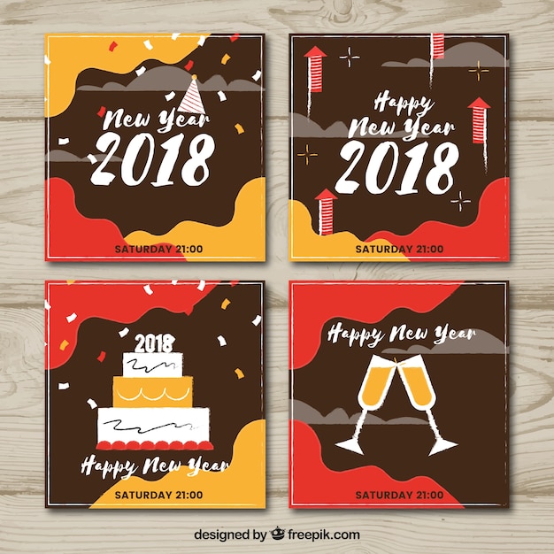 Cuatro tarjetas de felicitación para un nuevo año