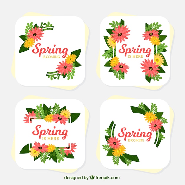 Vector gratuito cuatro tarjetas de primavera