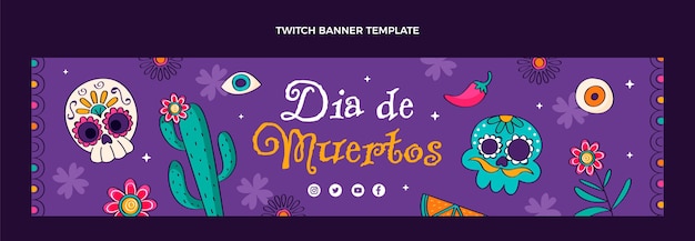 Vector gratuito cubierta de twitch plana de dia de muertos dibujada a mano