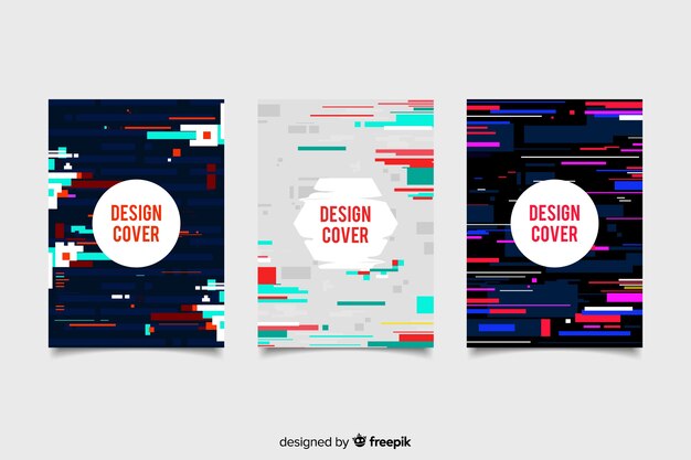 Cubiertas de diseño con efecto glitch colorido