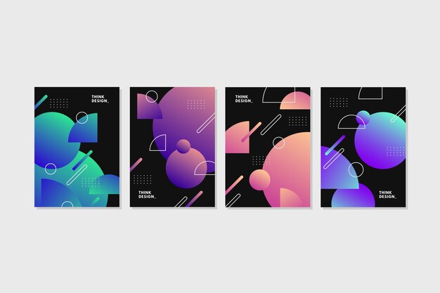 Cubiertas de formas de gradiente geométrico en fondo oscuro