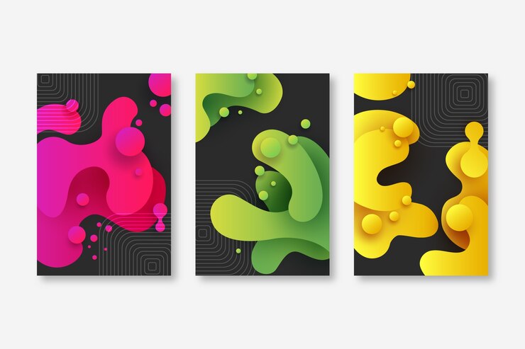 Vector gratuito cubiertas de formas de gradiente geométrico en fondo oscuro