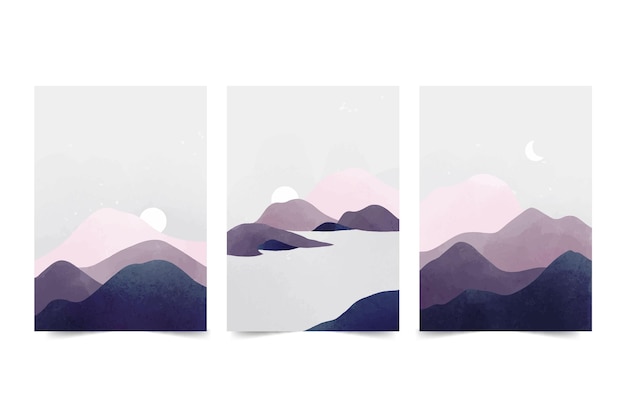 Cubiertas de paisajes minimalistas en acuarela