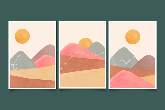 Vector gratuito cubiertas de paisajes minimalistas en acuarela