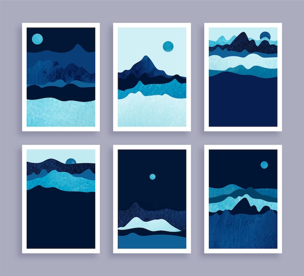 Vector gratuito cubiertas de paisajes minimalistas en acuarela