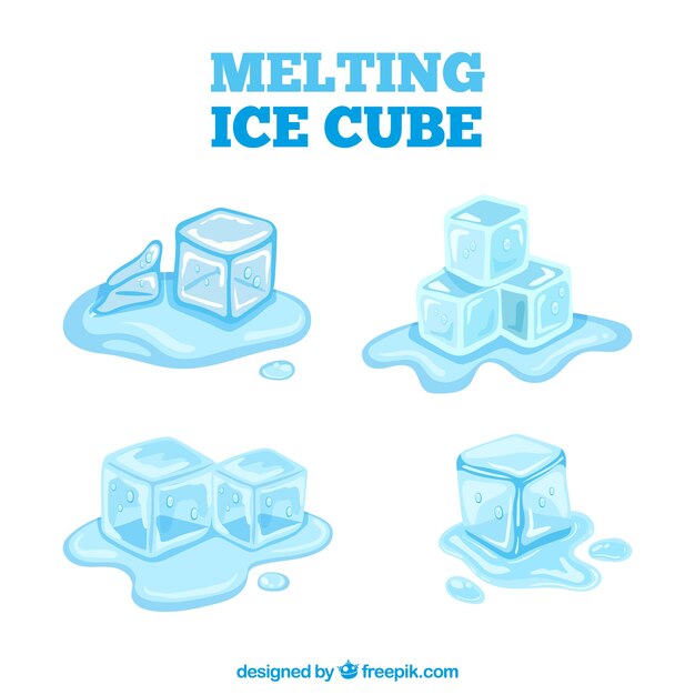 Cubitos de hielo derritiéndose con diseño plano