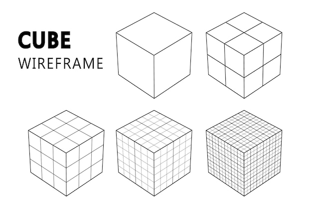 Cubo de estructura metálica en resolución diferente estructura de conexión tecnología digital futurista ilustración vectorial