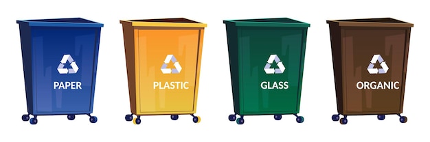 Vector gratuito cubos de basura para separar y reciclar basura