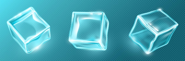 Cubos de hielo 3D en un fondo transparente