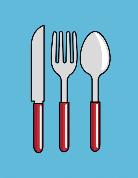 Vector gratuito cuchara de dibujos animados tenedor cuchillo cocina diseño