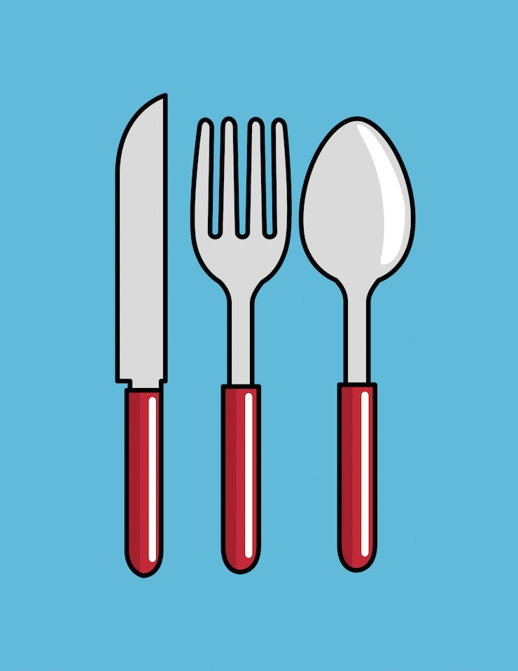Vector gratuito cuchara de dibujos animados tenedor cuchillo cocina diseño