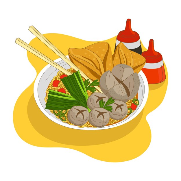 Cuenco bakso de diseño plano