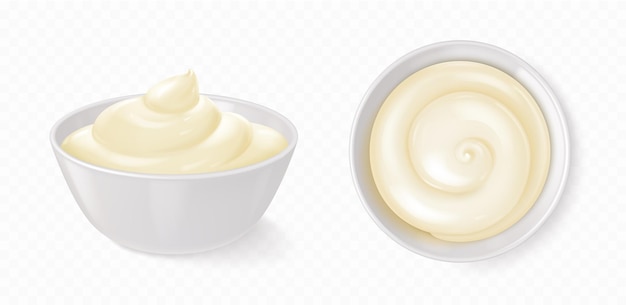 Cuenco blanco con mayonesa queso salsa yogur