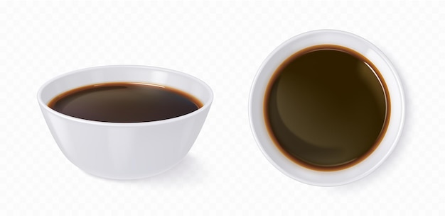 Cuenco blanco realista con salsa de soja.