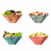Vector gratuito cuencos transparentes de colores con fruta