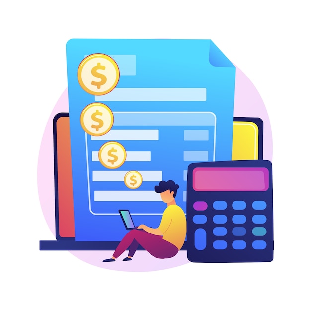 Cuenta de pago online. Detalles de la tarjeta de crédito, información personal, transacción financiera. Trabajador de banco de personaje de dibujos animados. banca por Internet