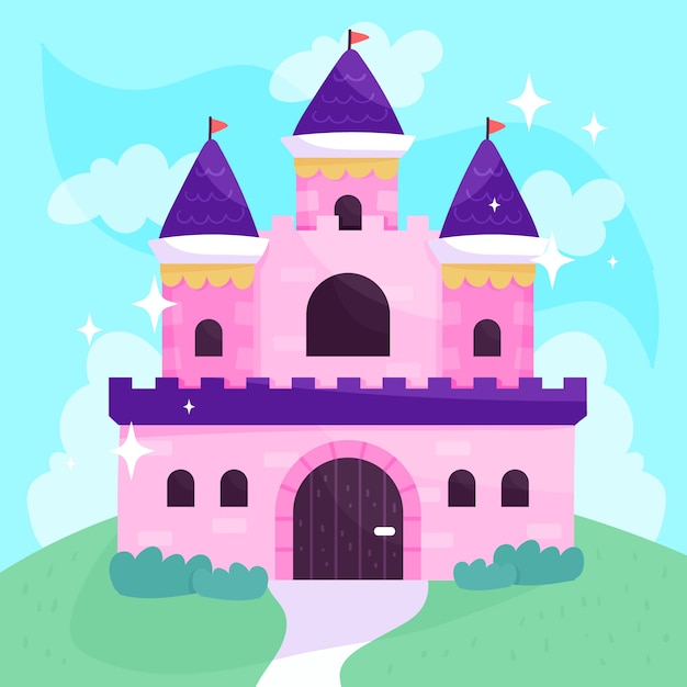 Vector gratuito cuento de hadas mágico castillo color rosa