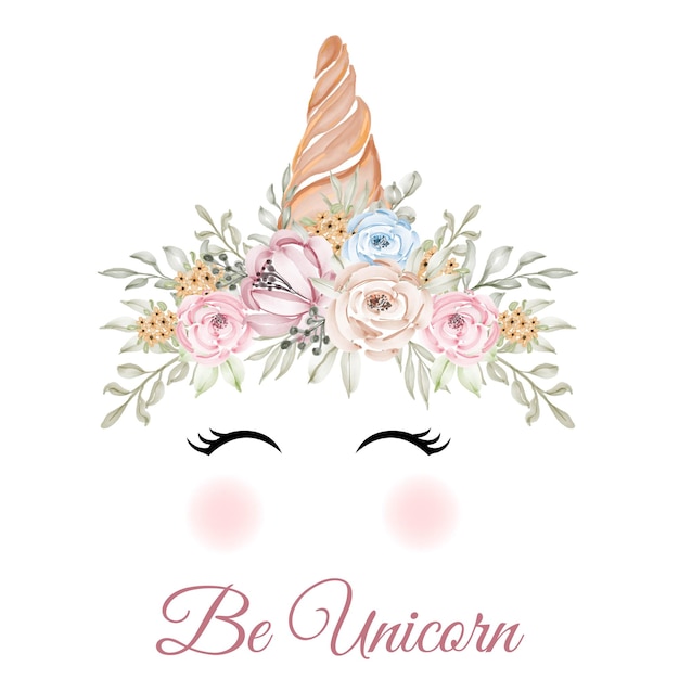 Vector gratuito cuerno de unicornio con corona de flores color de rosa verde amarillo