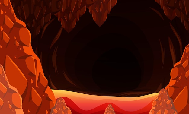 Vector gratuito cueva oscura infernal con escena de lava.