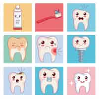 Vector gratuito cuidado dental establece iconos