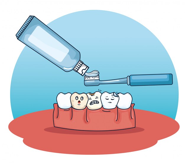 Cuidado de los dientes con pasta de dientes y cepillo de dientes