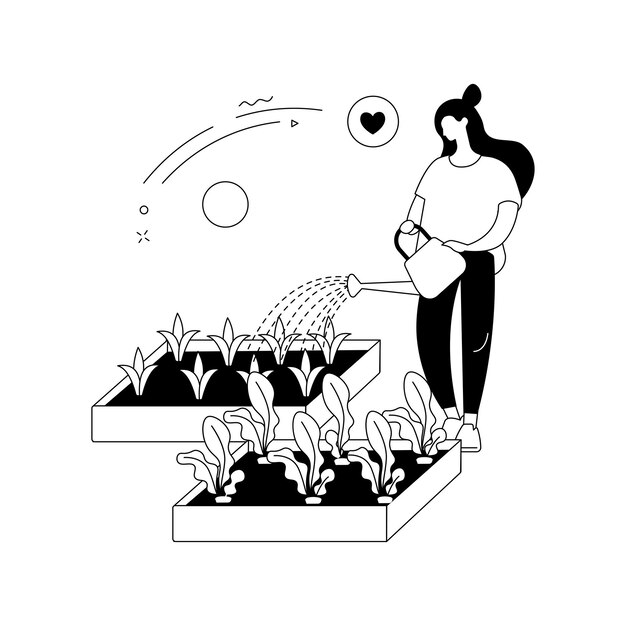 Cultivo de vegetales concepto abstracto ilustración vectorial Jardinería casera para principiantes plantar en alimentos orgánicos molidos ensalada semillas contenedor jardín comer alimentos frescos metáfora abstracta
