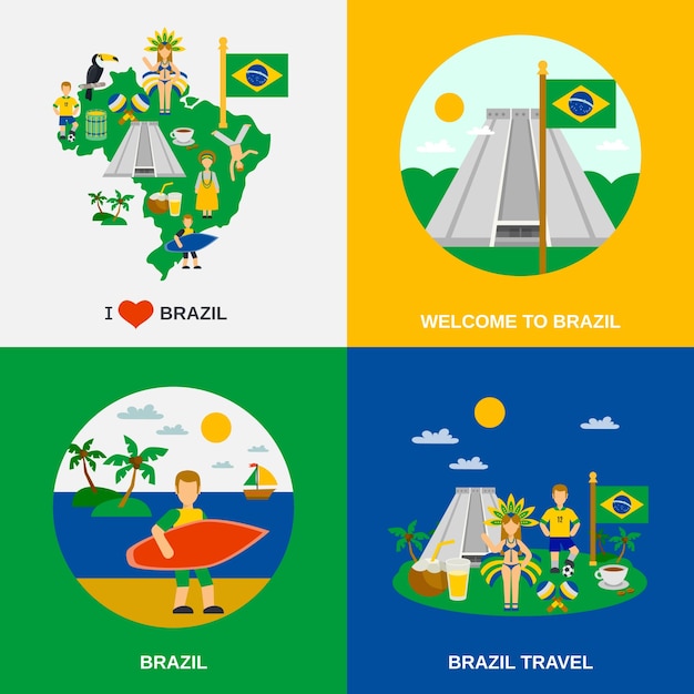 Cultura brasileña 4 flat icons square