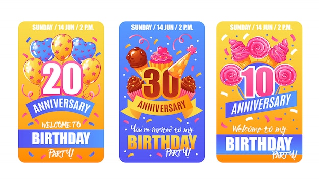 Cumpleaños aniversario tarjetas banners