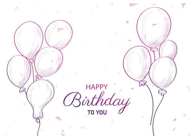 Cumpleaños dibujado a mano con fondo de boceto de globos