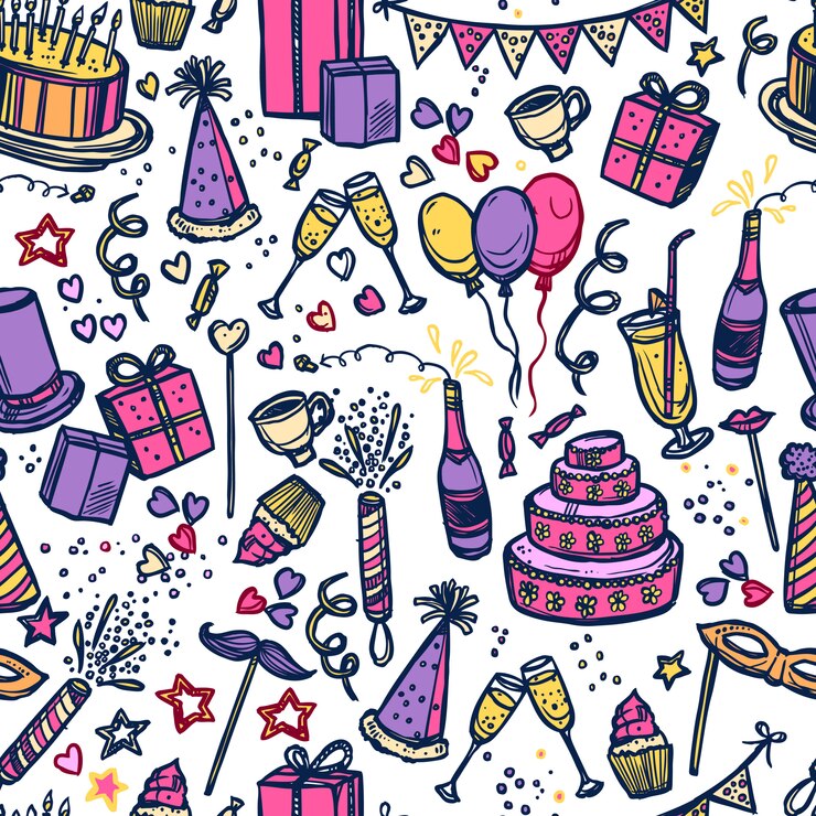 Vector gratuito cumpleaños fiesta tiempo sin patrón