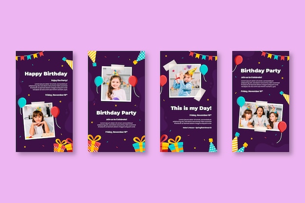 Vector gratuito cumpleaños instagram stories fiesta infantil