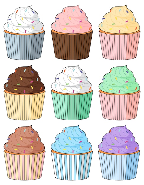 Vector gratuito cupcake con crema de diferentes sabores