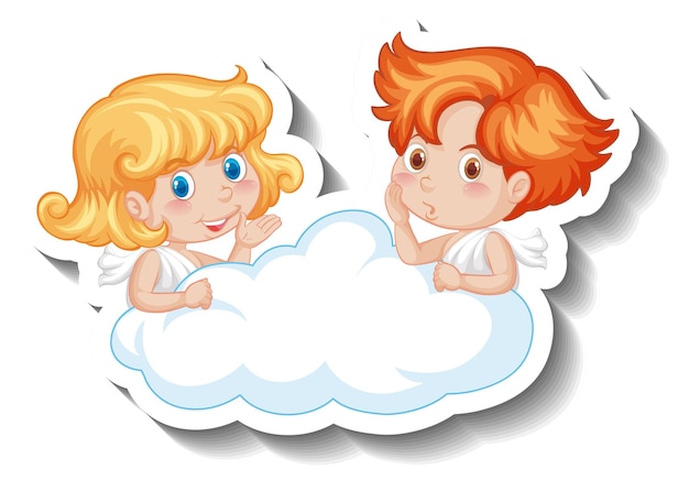 Cupido niños en una nube en estilo de dibujos animados