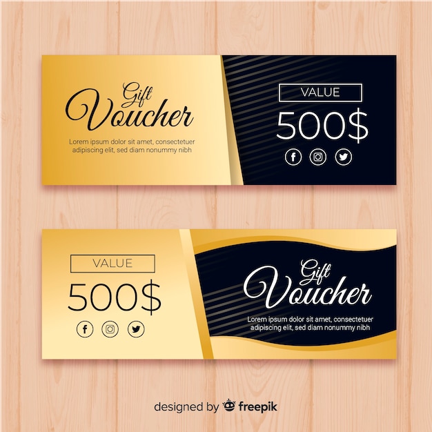 Vector gratuito cupón de regalo elegante con estilo dorado