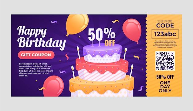 Vector gratuito cupón de venta de cumpleaños degradado