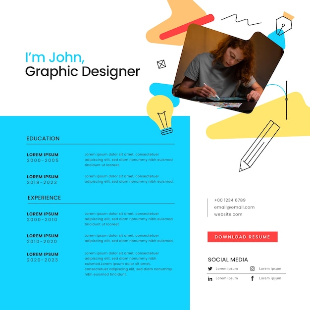 Currículum en línea de diseñador gráfico de diseño plano