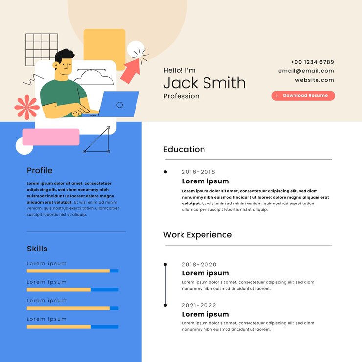 Vector gratuito currículum en línea de diseñador gráfico de diseño plano