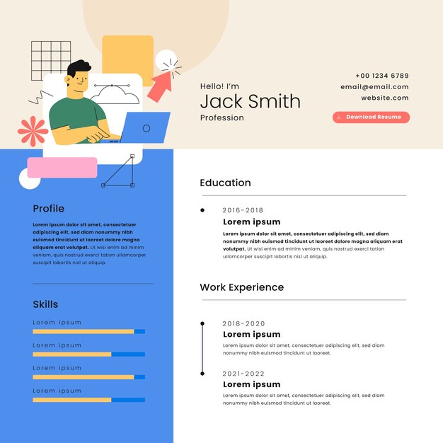 Currículum en línea de diseñador gráfico de diseño plano